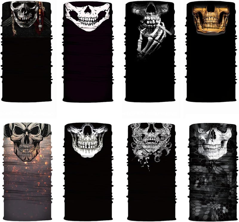 M-YOUNG 8 Pack Neck Gaiter Skull Motorcycle Face Mask for Men Women Face Cover Mask Head Wrap Balaclava Headwear - Image 3
